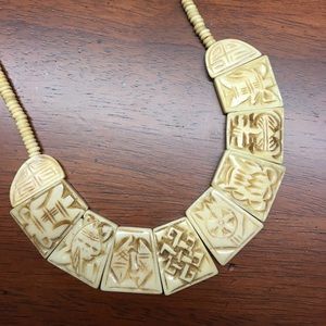 Vintage Carved Bone Panel Necklace